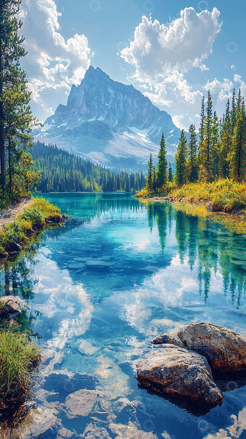 高清大图下载【趣麦麦图】山峰倒影碧绿湖水