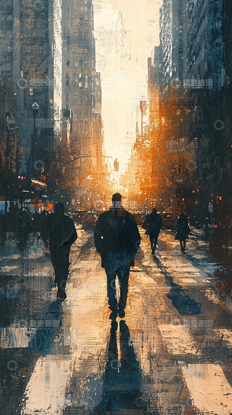 高清大图下载【趣麦麦图】城市街道落日剪影