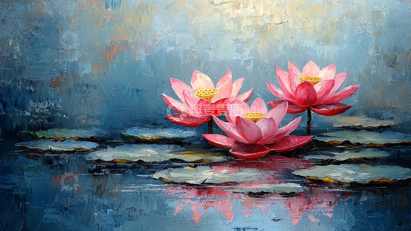 高清大图下载【趣麦麦图】粉色莲花油画