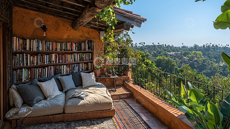 高清大图下载【趣麦麦图】阳台书架沙发自然风光