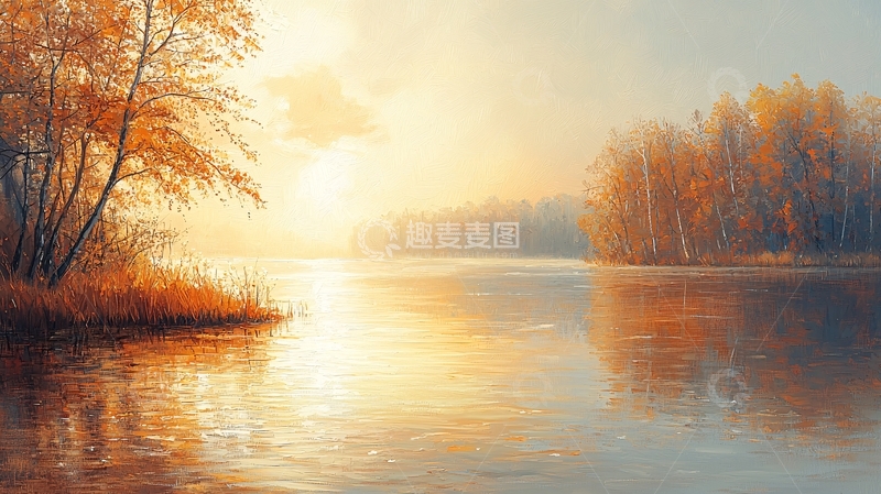 高清大图下载【趣麦麦图】秋日清晨湖边景色