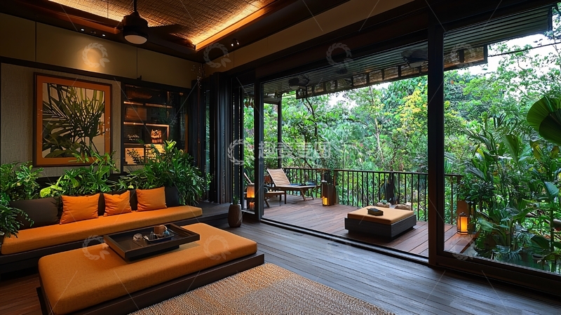 高清大图下载【趣麦麦图】热带雨林景观别墅客厅