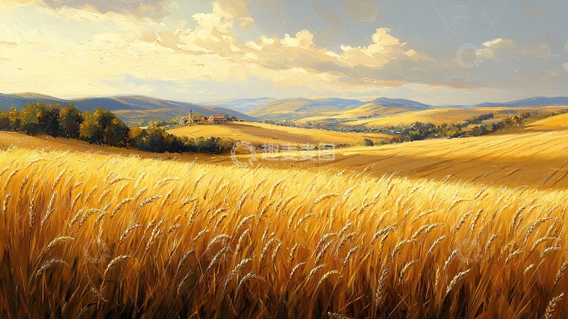 高清大图下载【趣麦麦图】金黄麦田风景画