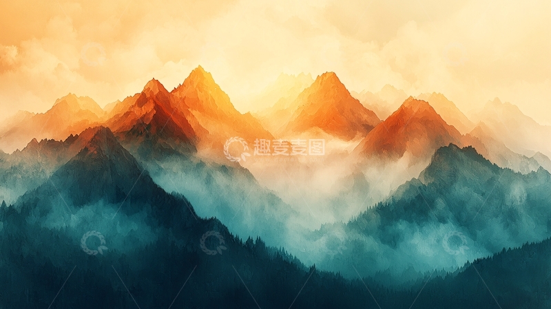 高清大图下载【趣麦麦图】日出山峰云海雾气