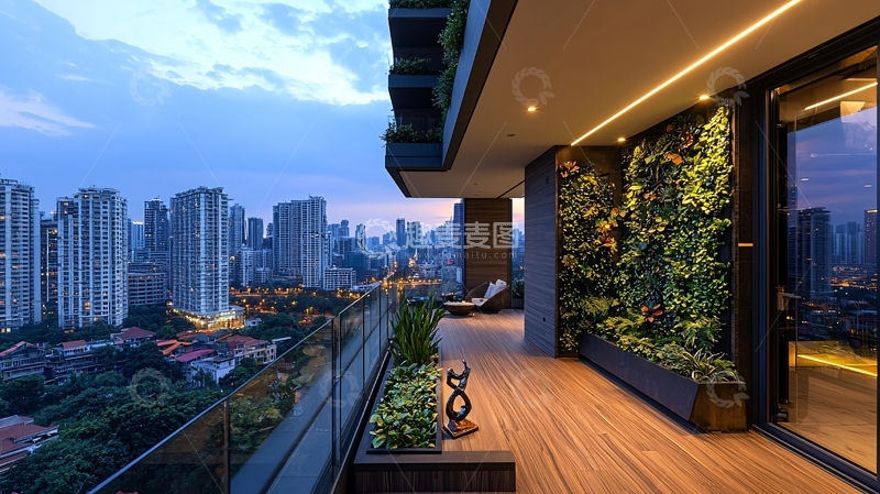 高清大图下载【趣麦麦图】城市高楼阳台绿植景观