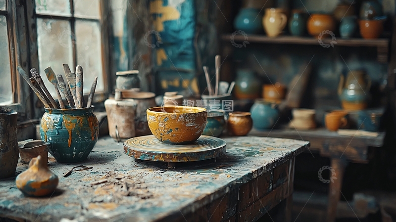 高清大图下载【趣麦麦图】陶艺工作室场景