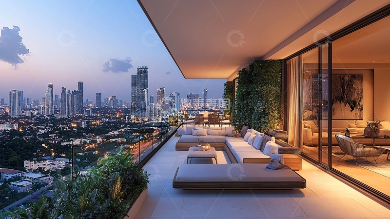 高清大图下载【趣麦麦图】高端公寓阳台夜景