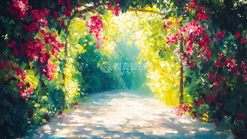 高清大图下载【趣麦麦图】阳光花藤拱门小路