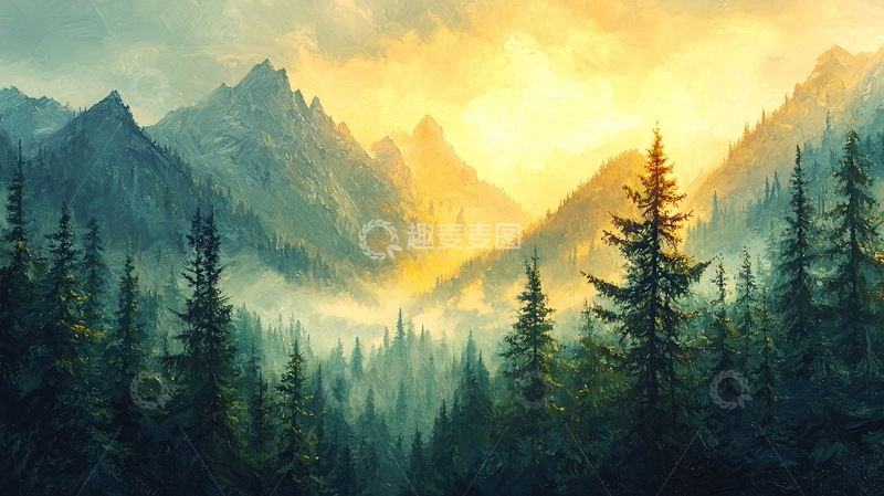 高清大图下载【趣麦麦图】日出山脉森林雾气景观