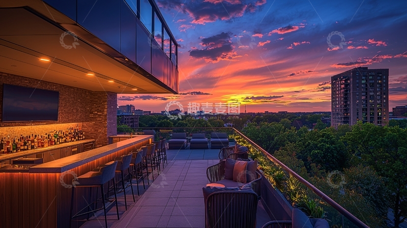 高清大图下载【趣麦麦图】屋顶酒吧落日美景