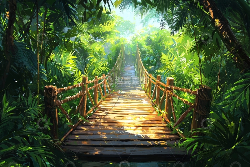 高清大图下载【趣麦麦图】热带雨林木桥