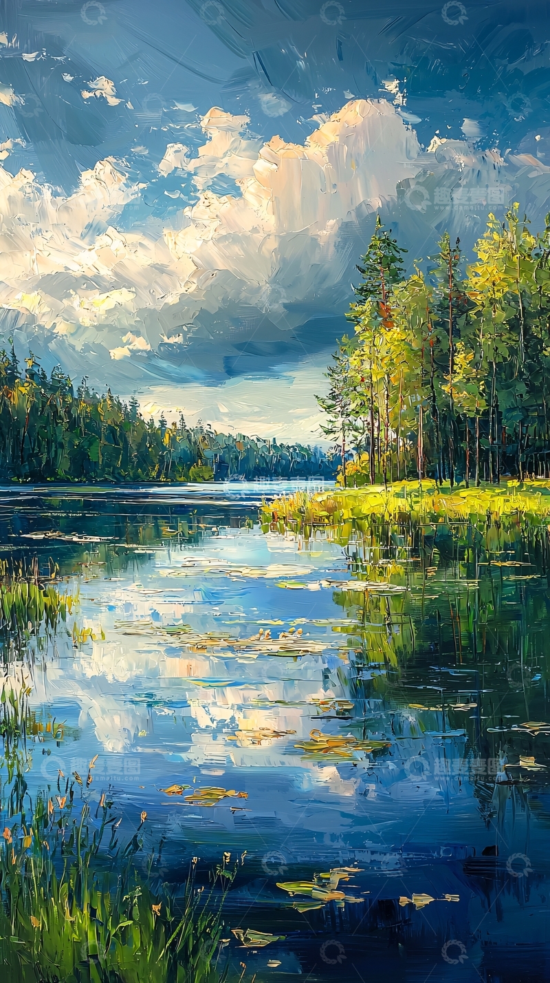 高清大图下载【趣麦麦图】阳光下的湖泊森林倒影