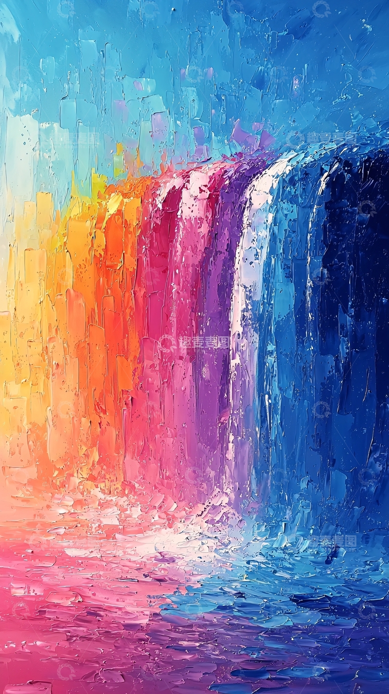 高清大图下载【趣麦麦图】彩虹瀑布油画