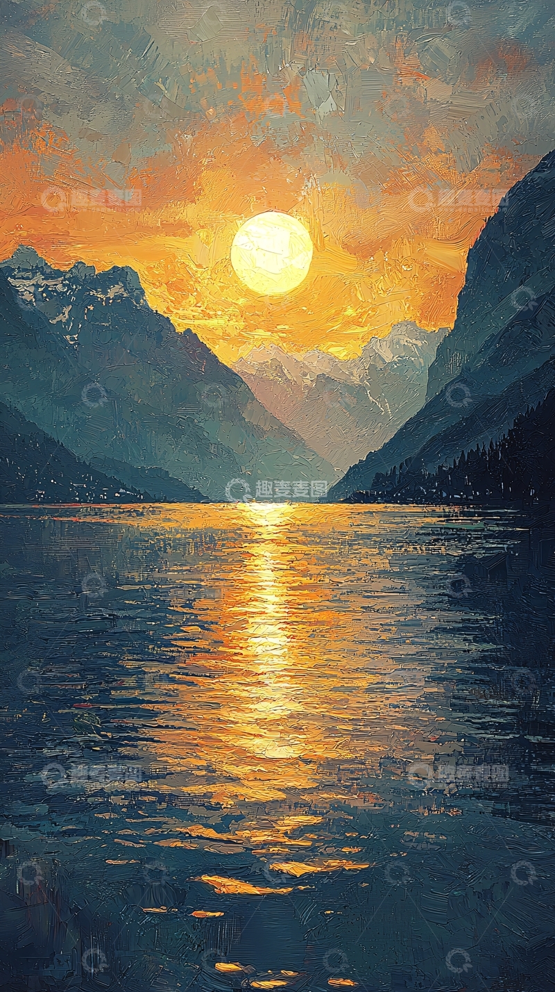 高清大图下载【趣麦麦图】日落湖光山色
