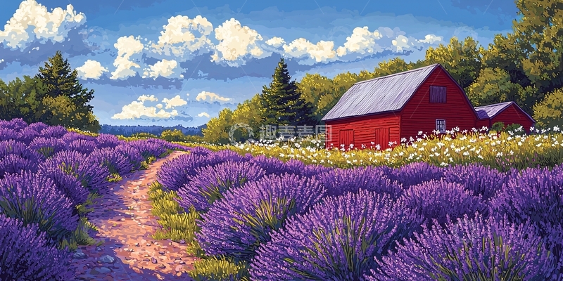高清大图下载【趣麦麦图】薰衣草田园红屋