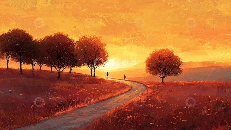 高清大图下载【趣麦麦图】夕阳下的田园小路