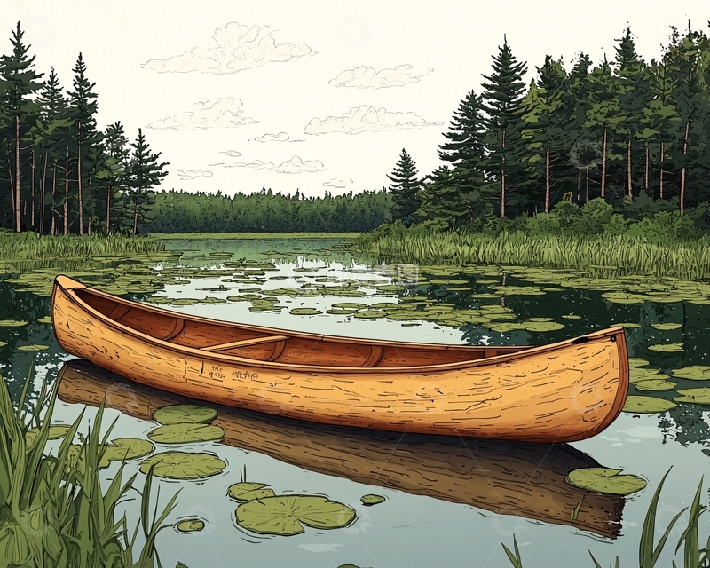 高清大图下载【趣麦麦图】平静湖面独木舟