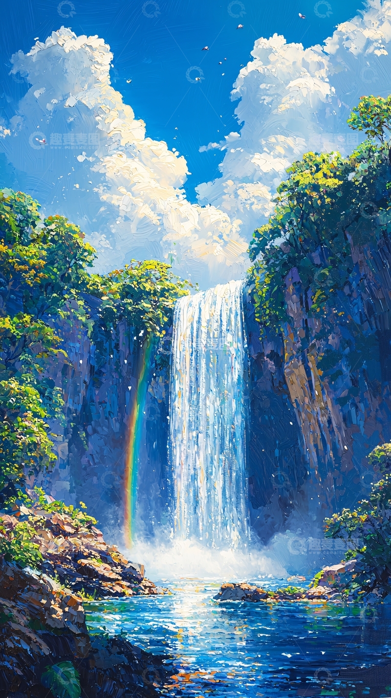高清大图下载【趣麦麦图】阳光彩虹瀑布