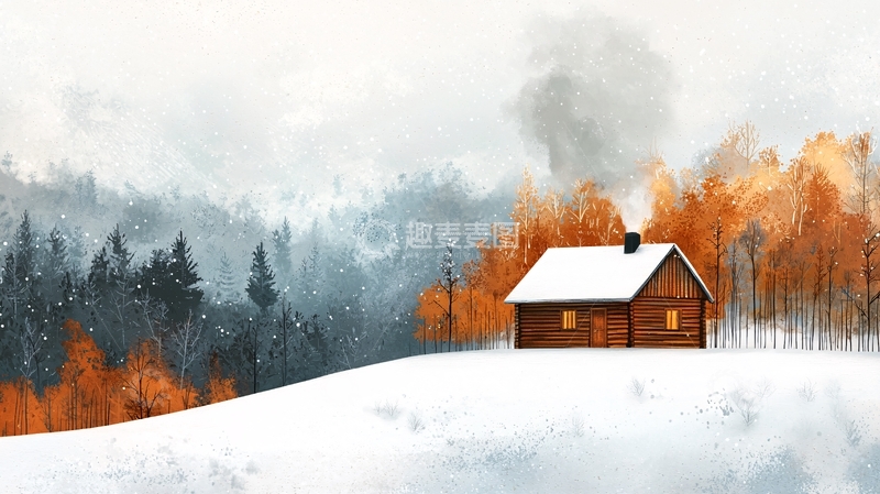 高清大图下载【趣麦麦图】冬季雪景木屋