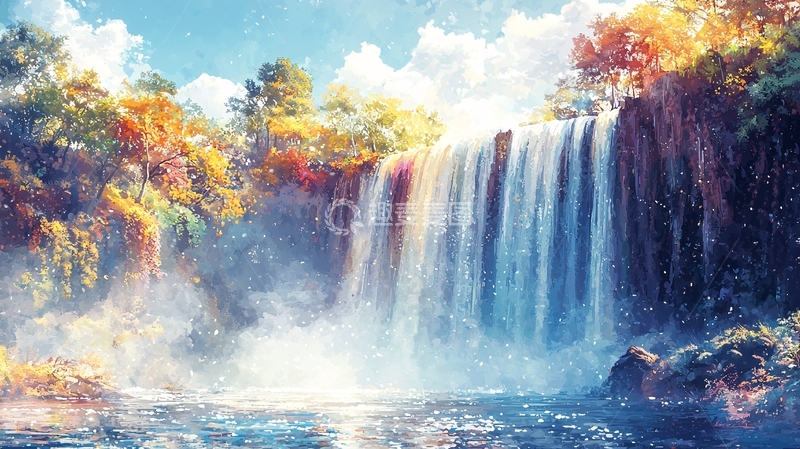 高清大图下载【趣麦麦图】秋日瀑布