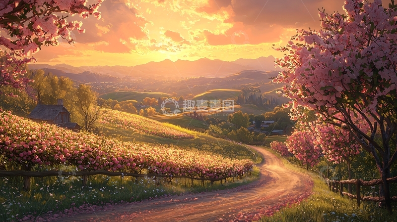 高清大图下载【趣麦麦图】日落山谷乡间小路