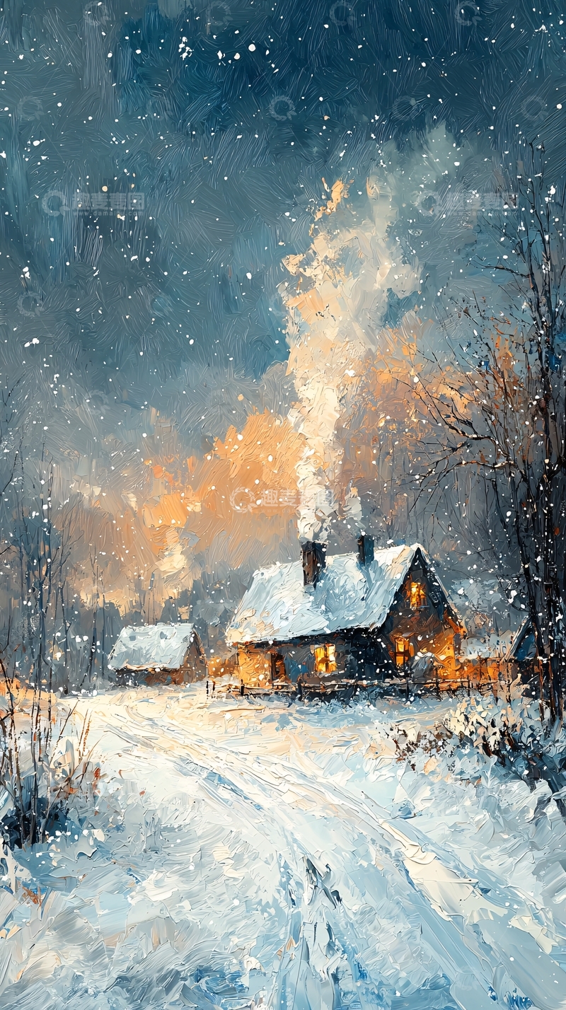 高清大图下载【趣麦麦图】下雪的乡村小屋