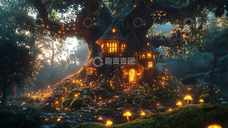 高清大图下载【趣麦麦图】奇幻森林小屋
