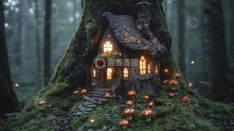 高清大图下载【趣麦麦图】树洞里的精灵小屋