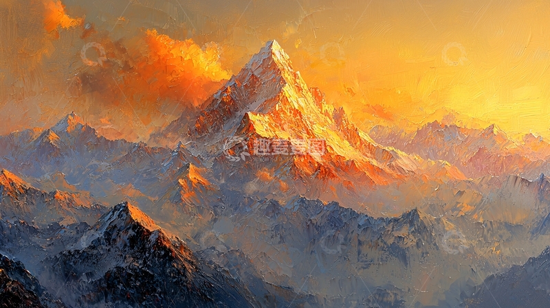 高清大图下载【趣麦麦图】金色阳光下的雪山