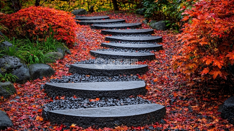 高清大图下载【趣麦麦图】秋日石阶小径