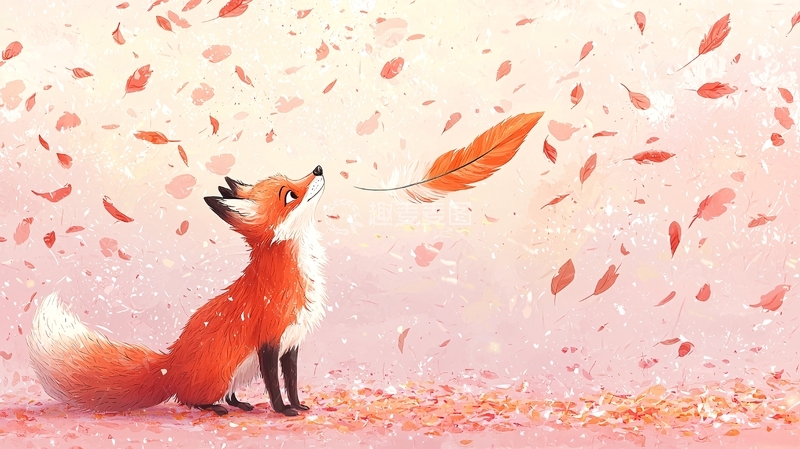 高清大图下载【趣麦麦图】小狐狸与飞舞的羽毛