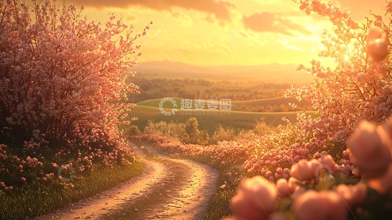 高清大图下载【趣麦麦图】夕阳下的乡间小路1