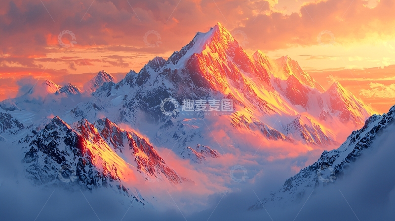 高清大图下载【趣麦麦图】日出雪山壮丽景色