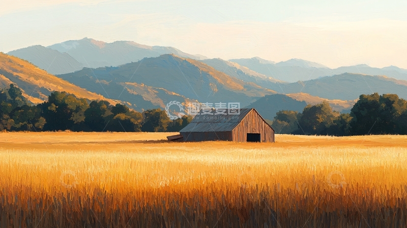 高清大图下载【趣麦麦图】田野里一座木制谷仓