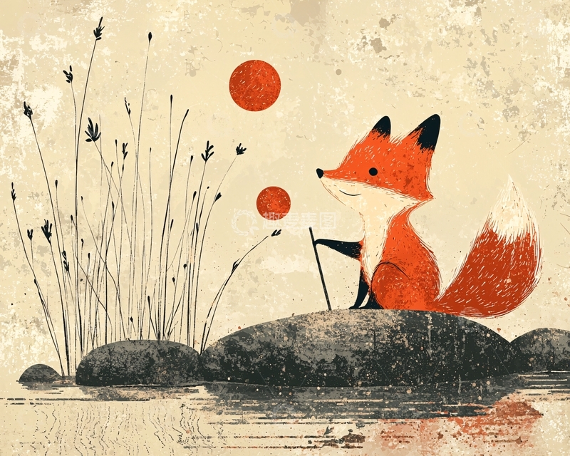 高清大图下载【趣麦麦图】小狐狸与红色圆球