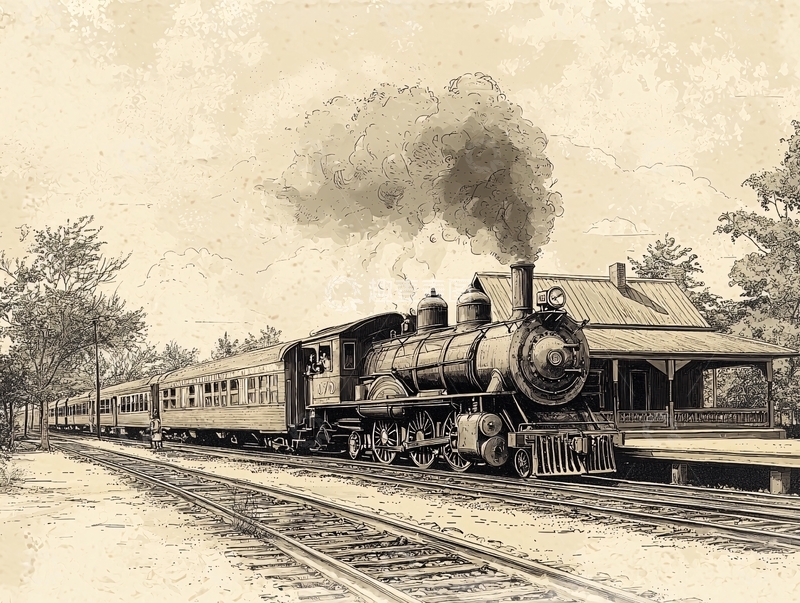 高清大图下载【趣麦麦图】老式蒸汽火车火车图画