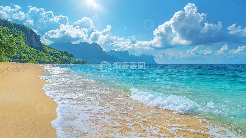高清大图下载【趣麦麦图】阳光沙滩海浪碧海蓝天