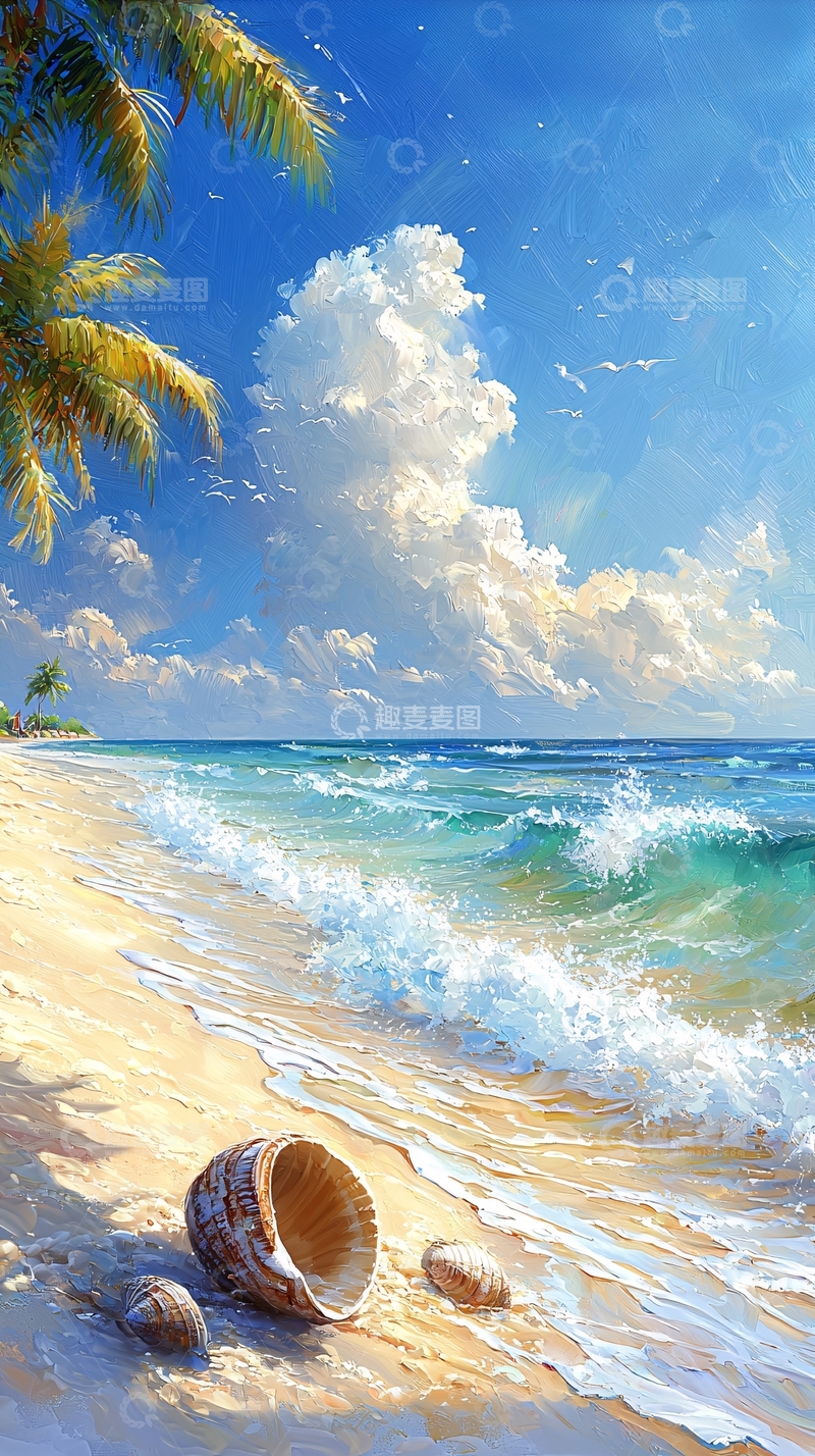 高清大图下载【趣麦麦图】海滩风景油画