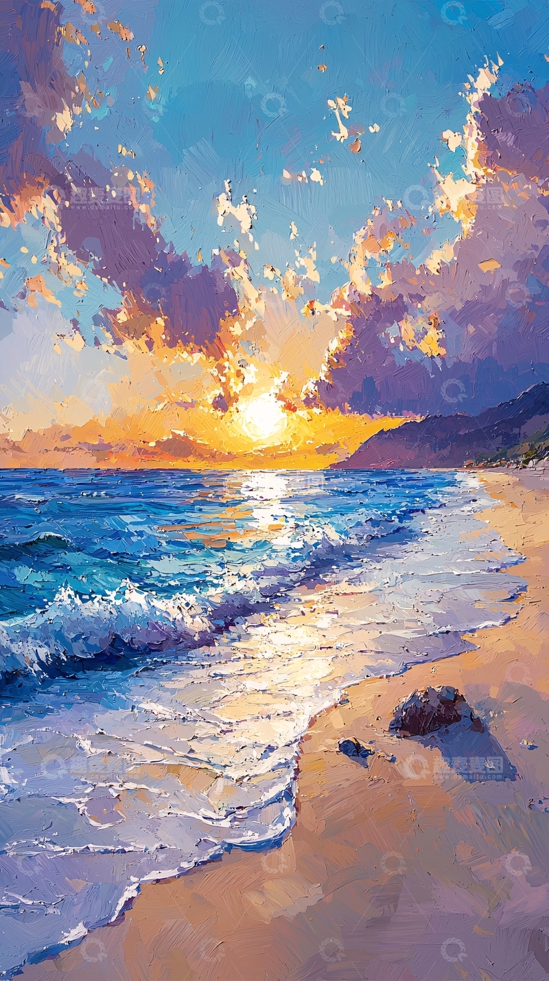 高清大图下载【趣麦麦图】海边日落风景画
