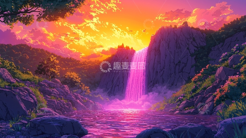 高清大图下载【趣麦麦图】梦幻紫色瀑布