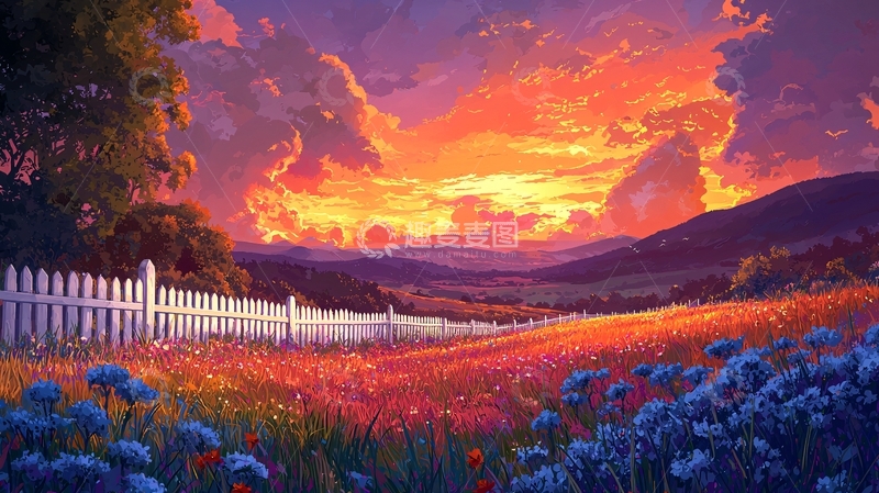 高清大图下载【趣麦麦图】日落田园风光