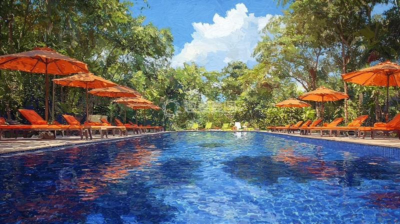 高清大图下载【趣麦麦图】度假村泳池