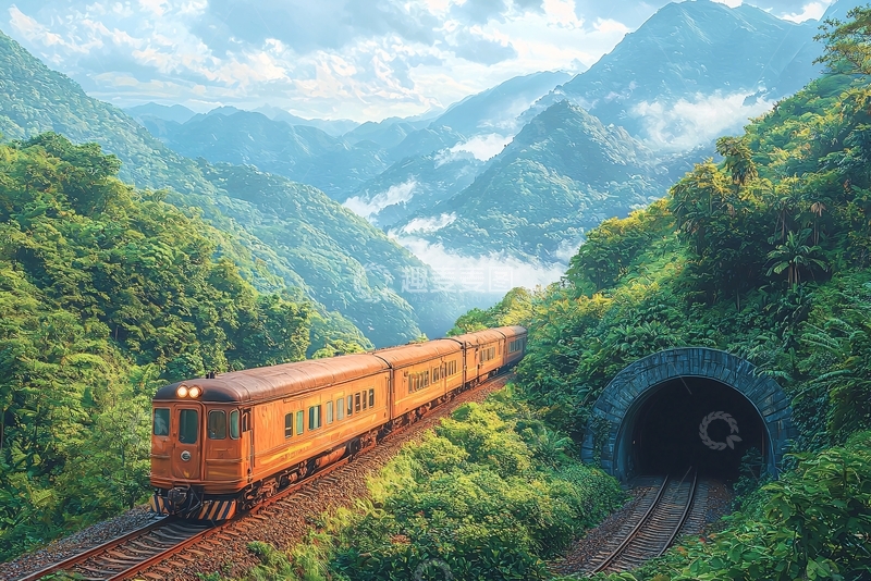 高清大图下载【趣麦麦图】山间行驶的火车