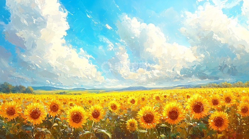 高清大图下载【趣麦麦图】向日葵田园风景画