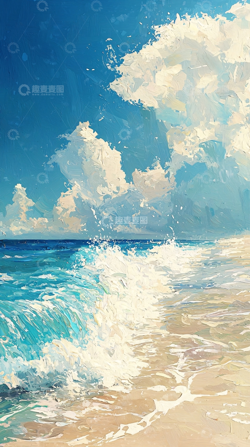 高清大图下载【趣麦麦图】海边浪花卷起沙滩