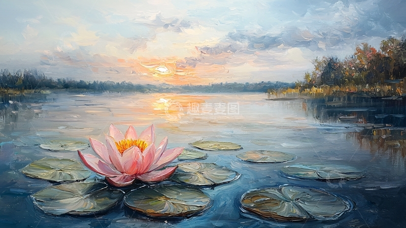 高清大图下载【趣麦麦图】日落湖面莲花盛开