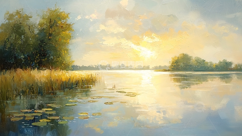 高清大图下载【趣麦麦图】夕阳西下湖边风景