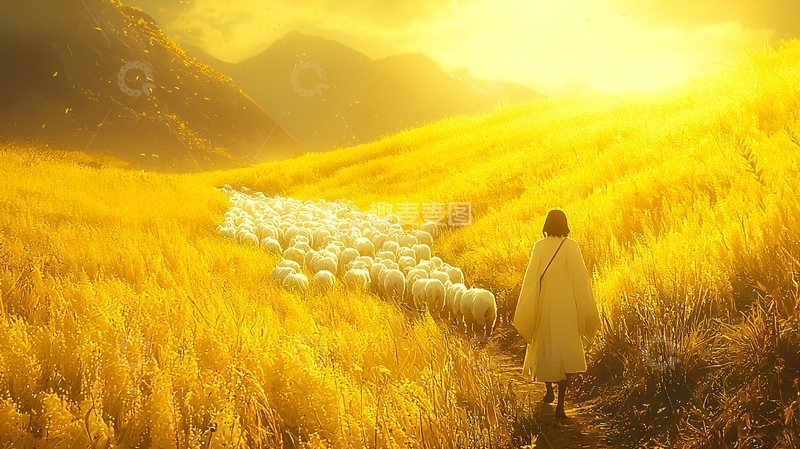 高清大图下载【趣麦麦图】牧羊人黄昏牧羊