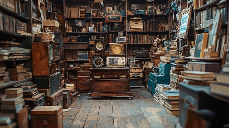 高清大图下载【趣麦麦图】堆满书籍和老物件的房间