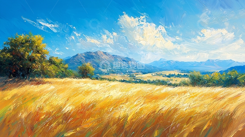 高清大图下载【趣麦麦图】金色麦田油画风景